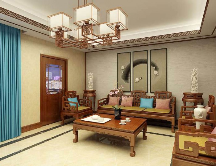 烟台装修案例—鸿图装饰打造南山世纪华庭新中式效果图