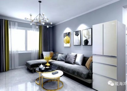 威海复式顶加阁装修,水泥灰原木黄混搭风凉爽过夏天！