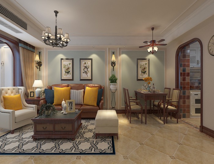 烟台装修公司案例—美式风格复式设计效果图