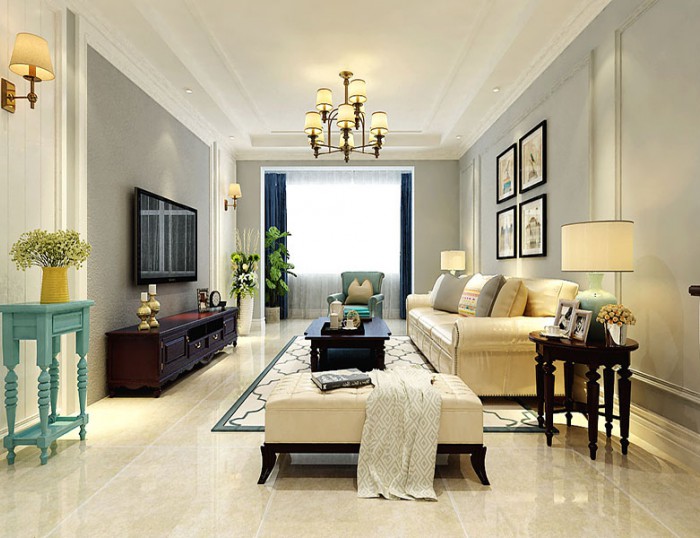 烟台室内装修效果图——华明星海湾简约美式案