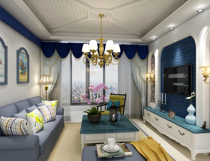 千禧国际87㎡地中海风格装修效果图