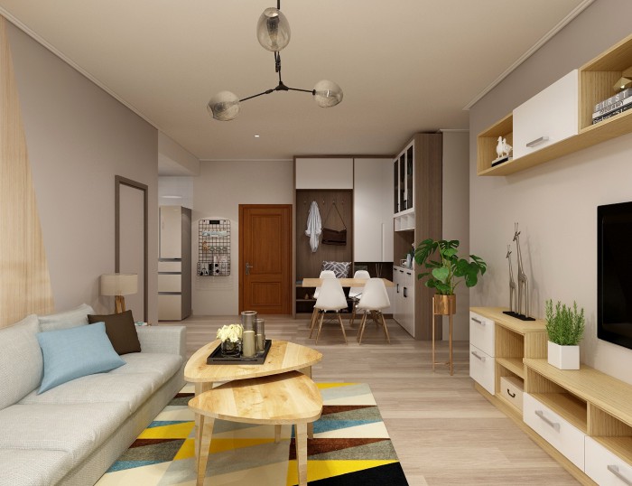 中联依山伴城101㎡混搭风格装修实景效果图